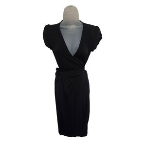 Just Cavalli Black Wrap Midi Dress Size 40 V Neck Short‎ Sleeve Tie Waist